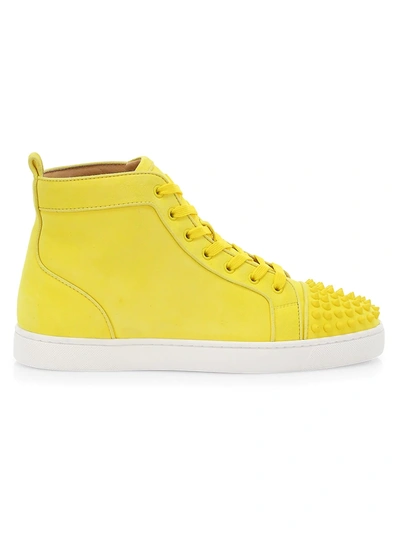 Shop Christian Louboutin Men's Lou Spikes Orlato High-top Sneakers In Citronnade