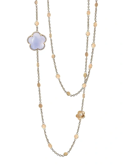Shop Pasquale Bruni Women's Bon Ton 18k Rose Gold, Light Blue Chalcedony & Diamond Long Necklace