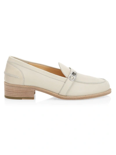 Christian Louboutin LOCK ME MOC Turnlock Leather Loafer Flat Shoes Beige  $775