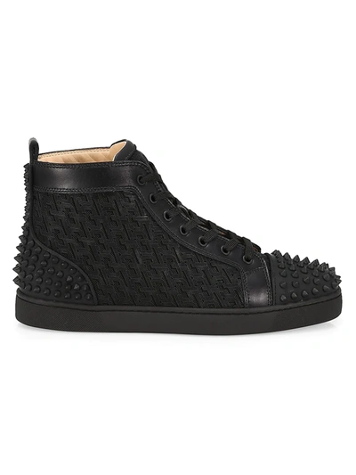 Shop Christian Louboutin Men's Lou Spikes High-top Sneakers In Black