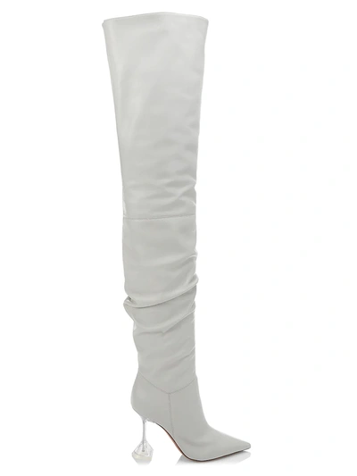 Shop Amina Muaddi Women's Olivia Thigh-high Leather Boots In Deep Off White