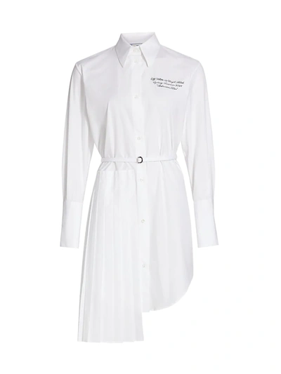 Shop Off-white Popeline Plissé Belted Shirtdress In White Black