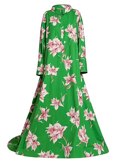 Shop Valentino Lilium-print Cotton Gown In Multicolor Green