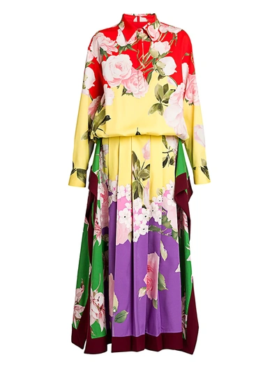 Shop Valentino Flower Collage Midi Dress In Neutral