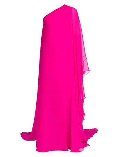 Shop Valentino Fluid One-shoulder Chiffon Gown In Fuxia