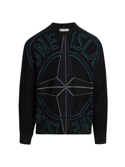 Shop Stone Island Logo Intarsia Crewneck Sweater In Black