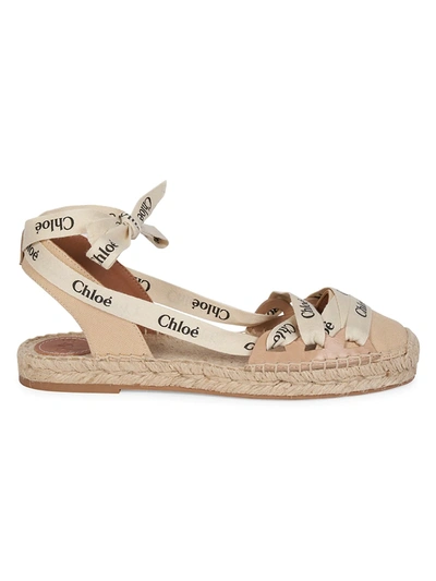 Shop Chloé Ingrid Lace-up Canvas Espadrille Sandals In Soft Tan