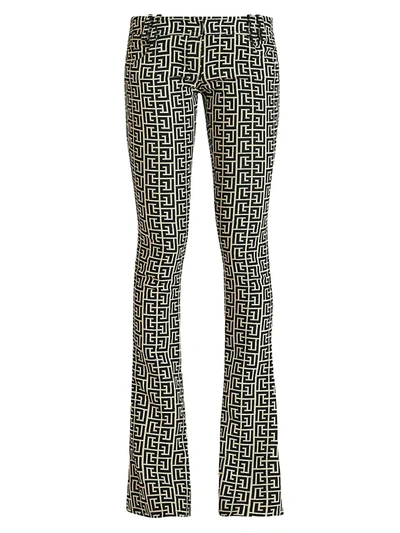 Shop Balmain Women's Low-rise Monogram Gdp Bootcut Pants In Ivory Noir