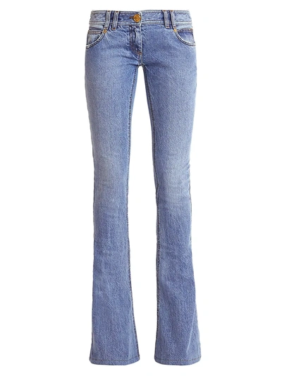 Shop Balmain Monogram Low-rise Bootcut Jeans In Bleu Jean Clair