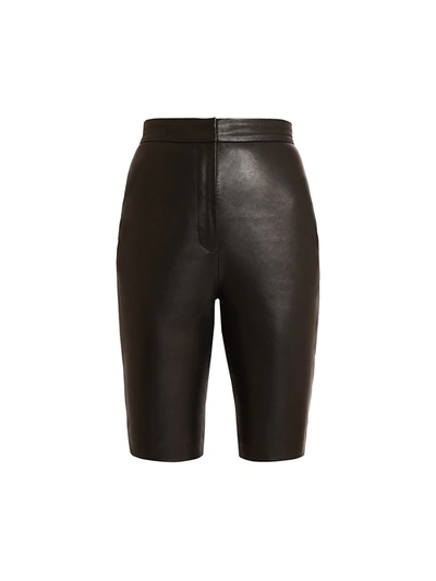 Shop Balmain Women's High Waist Leather Cycling Shorts In Noir
