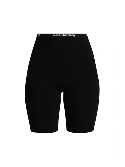 Shop Alexander Wang T Women's Logo Jacquard Trim Bodycon Bike Shorts In Black