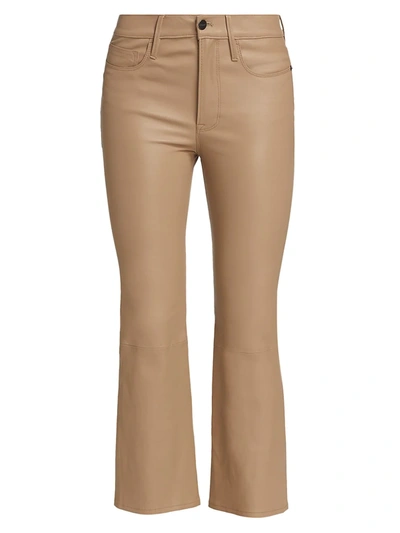 Shop Frame Le Crop Mini Bootcut Leather Pants In Toasted Almond
