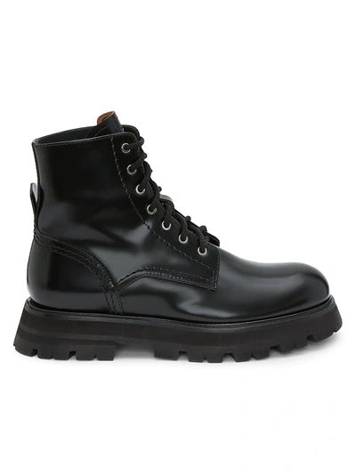 Shop Alexander Mcqueen Women's Wander Leather Combat Boots In Black