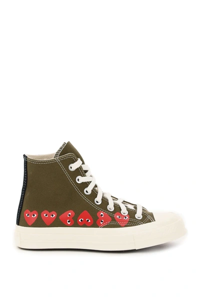 Shop Comme Des Garçons Play Chuck 70 High Sneakers In Khaki,red,white