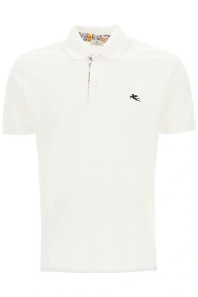 Shop Etro Polo Shirt With Pegaso Embroidery In White,black