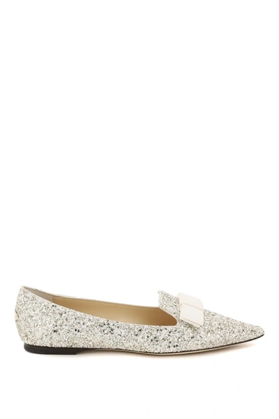 Shop Jimmy Choo Gala Glitter Ballet Flats In White,gold