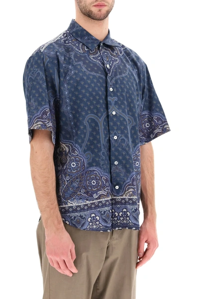 Shop Etro Scarf Print Short-sleeved Shirt In Blue,grey,khaki