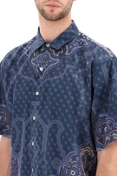 Shop Etro Scarf Print Short-sleeved Shirt In Blue,grey,khaki