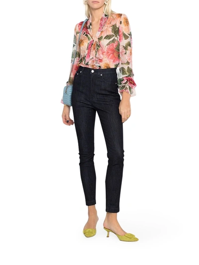 Shop Dolce & Gabbana Blouse With Flowers In Pink & Purple