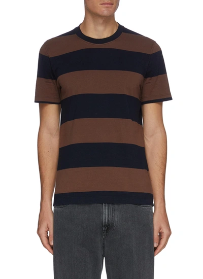 Shop Brunello Cucinelli Bold Stripe Crewneck Cotton T-shirt In Brown,blue