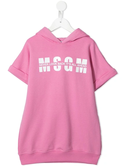 Shop Msgm Logo Print Hooded Dress In Pink