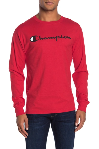 Shop Champion Logo Print Long Sleeve T-shirt In Scarlet