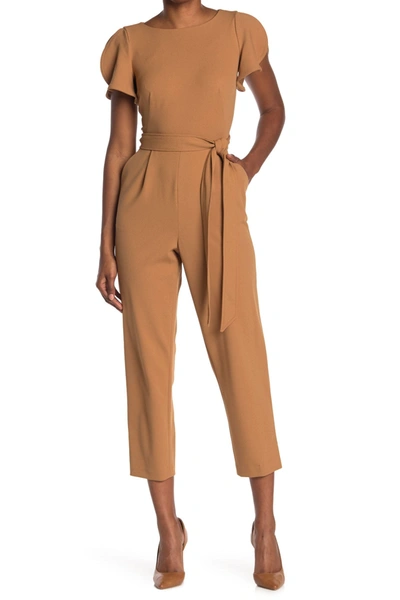 Calvin Klein Short Sleeve Cropped Tulip Jumpsuit In Luggage | ModeSens