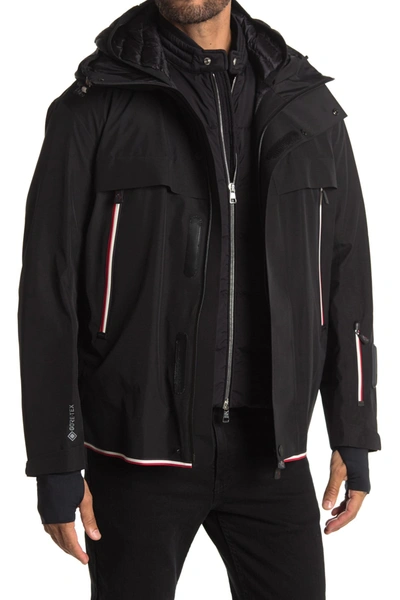 Shop Moncler Stripe Trim Jacket In Black