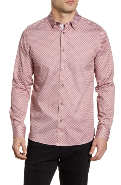 Shop Ted Baker Flynow Slim Fit Geo Print Button-up Shirt In Pink