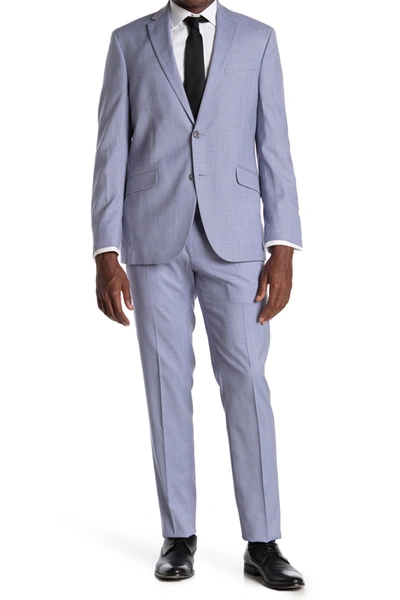 Shop Kenneth Cole Reaction Windowpane Two Button Notch Lapel Slim Fit Suit In 455lt Blue