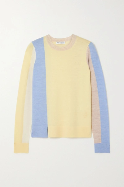 Shop Jw Anderson Color-block Wool Sweater In Pastel Yellow