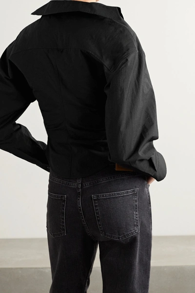 Shop Jacquemus Ruched Cotton-blend Poplin Shirt In Black