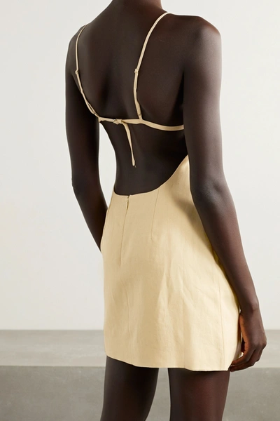 Shop Jacquemus Open-back Draped Linen Mini Dress In Pastel Yellow