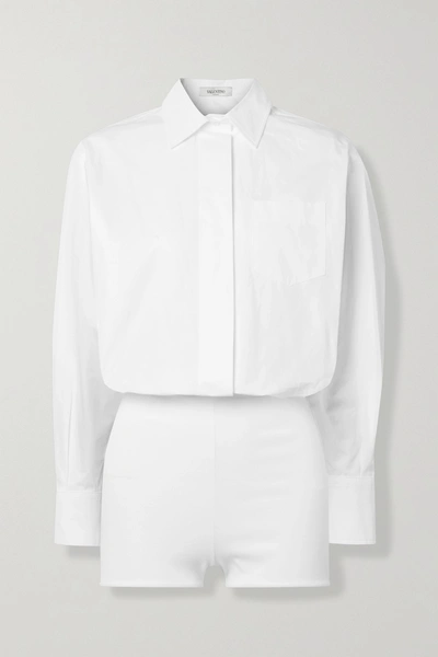 Shop Valentino Cotton-poplin And Jersey Bodysuit In White