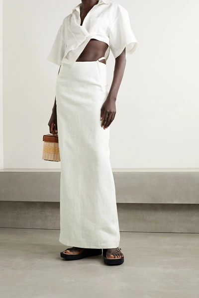 Shop Jacquemus Novio Cutout Linen-jacquard Maxi Skirt In White