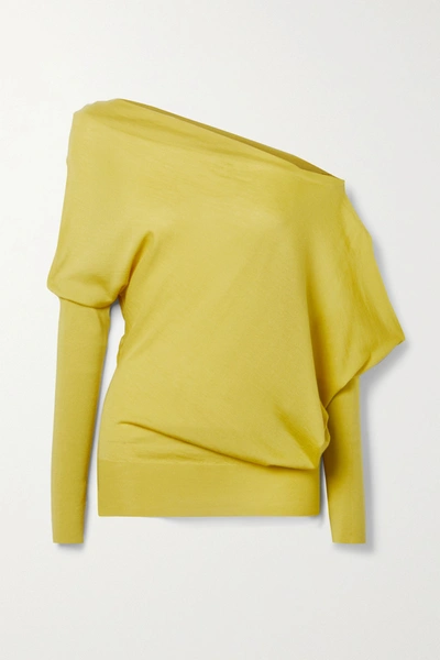 Shop Tom Ford One-shoulder Cashmere And Silk-blend Sweater In Chartreuse