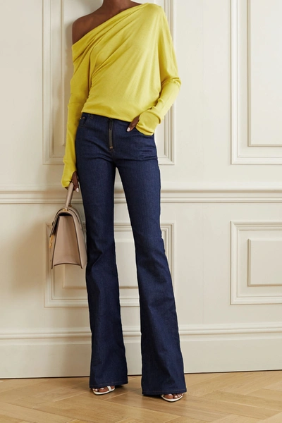 Shop Tom Ford One-shoulder Cashmere And Silk-blend Sweater In Chartreuse