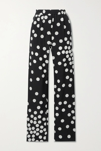 Shop Valentino Polka-dot Silk-georgette Straight-leg Pants In Black