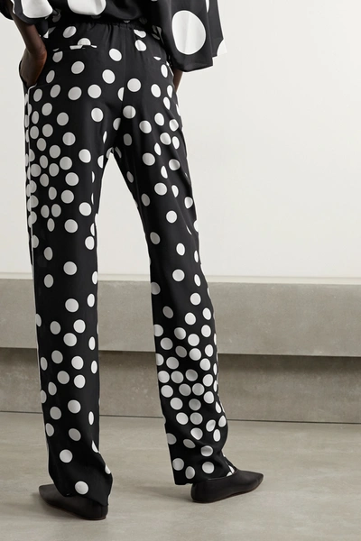 Shop Valentino Polka-dot Silk-georgette Straight-leg Pants In Black