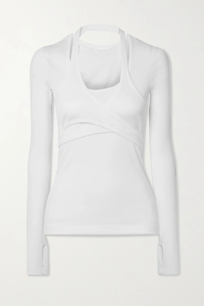 Shop Helmut Lang Layered Wrap-effect Ribbed Cotton-jersey Top In White
