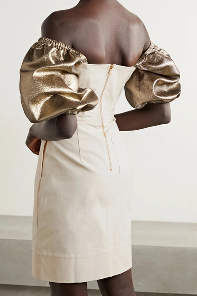 Shop Artclub + Net Sustain Castello Convertible Lurex-trimmed Cotton-canvas Mini Dress In Beige