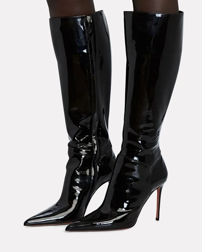 Shop Amina Muaddi Malvina Knee-high Patent Leather Boots In Black