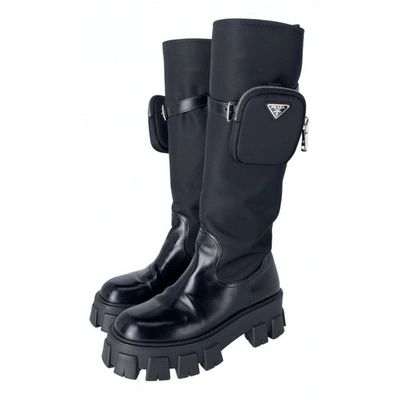 Pre-owned Prada Monolith Black Leather Boots