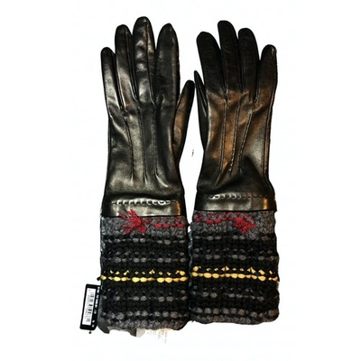 Pre-owned Prada Leather Long Gloves In Black