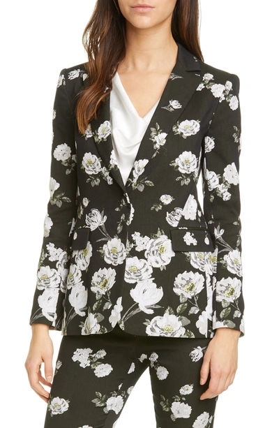 Shop Alice And Olivia Macey Notched Floral Pattern Blazer In Sp Shw Blk