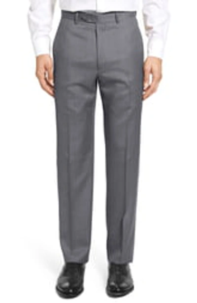 Shop Santorelli Flat Front Twill Wool Dress Pants In Med Grey