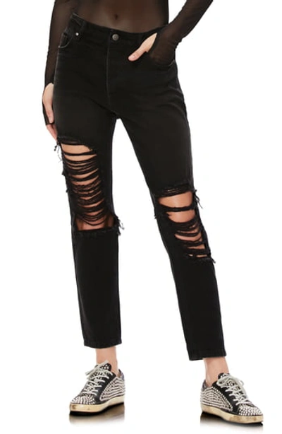 Shop Afrm Cyrus High Waist Ankle Jeans In Black Wash