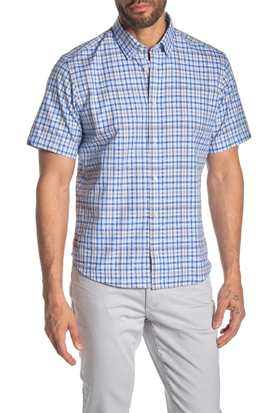 Shop Thomas Dean Checkered Print Short Sleeve Regular Fit Shirt In Blue