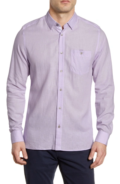 Shop Ted Baker Notip Button-up Linen Blend Shirt In Purple