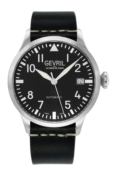 Shop Gevril Men's Vaughn Swiss Leather Strap Watch In Black